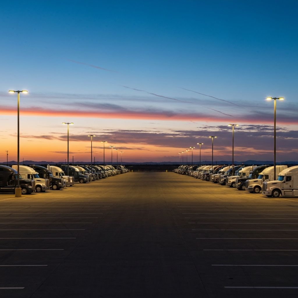 CADD Truck Parking facility at dusk in Midland, Texas